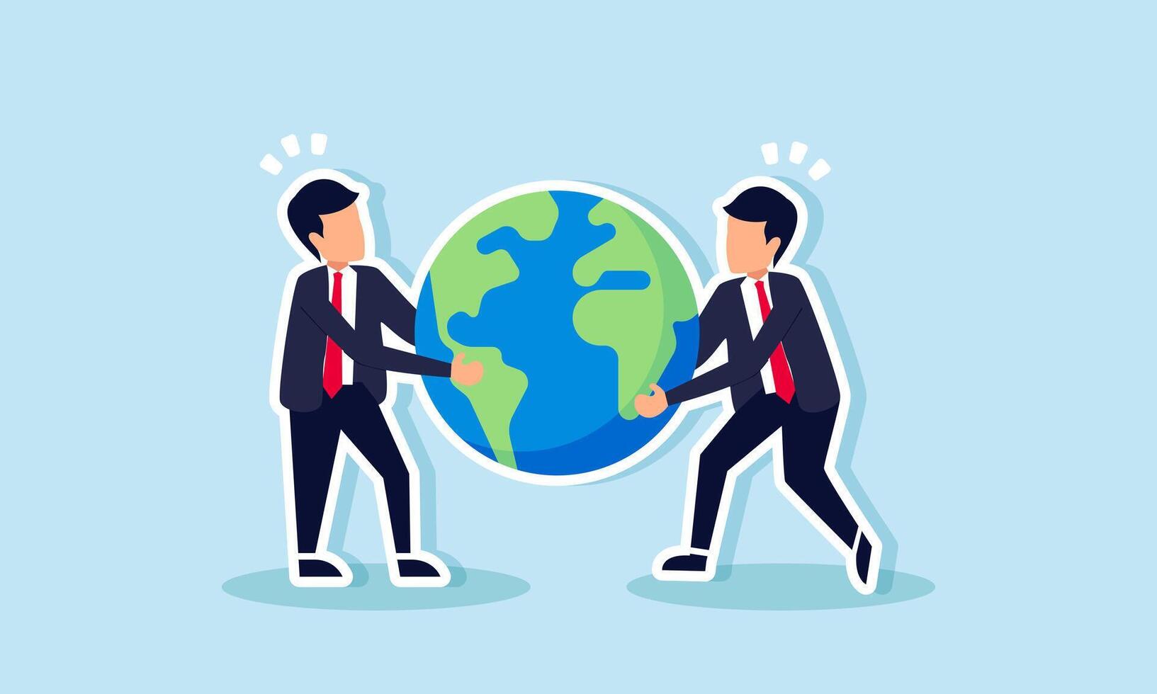 Businessmen competing to capture the globe, illustration of rivalry to gain global market attention vector