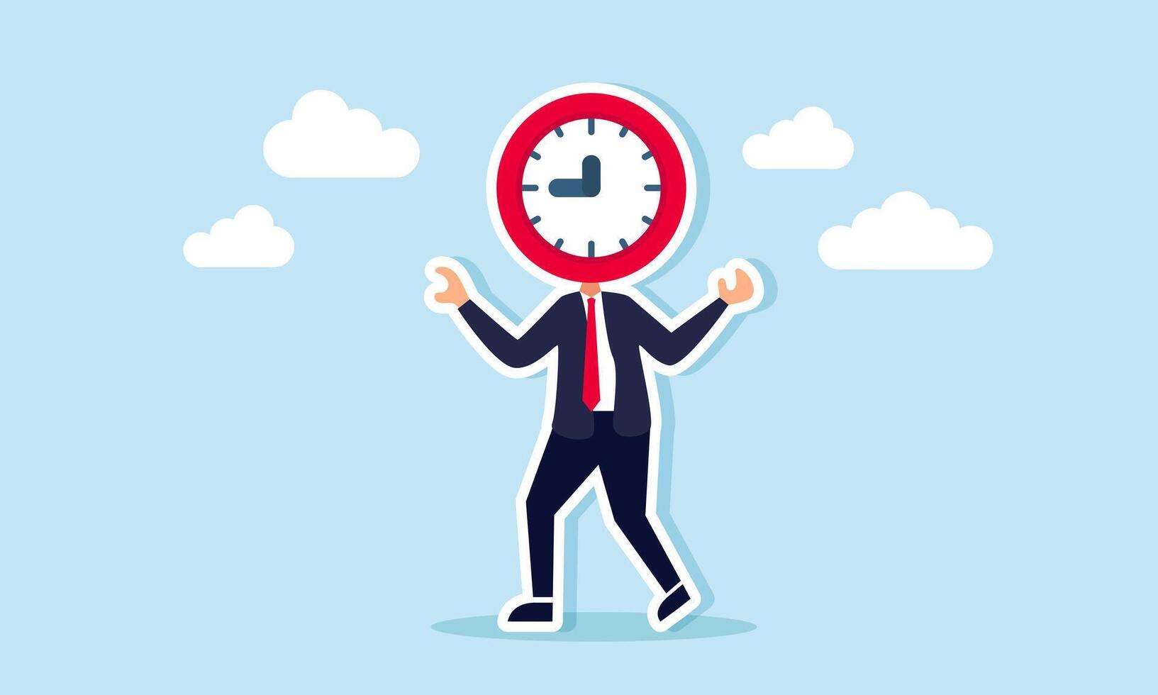 A businessman with a clock for a head, illustration of a businessman who is always on time in completing tasks vector