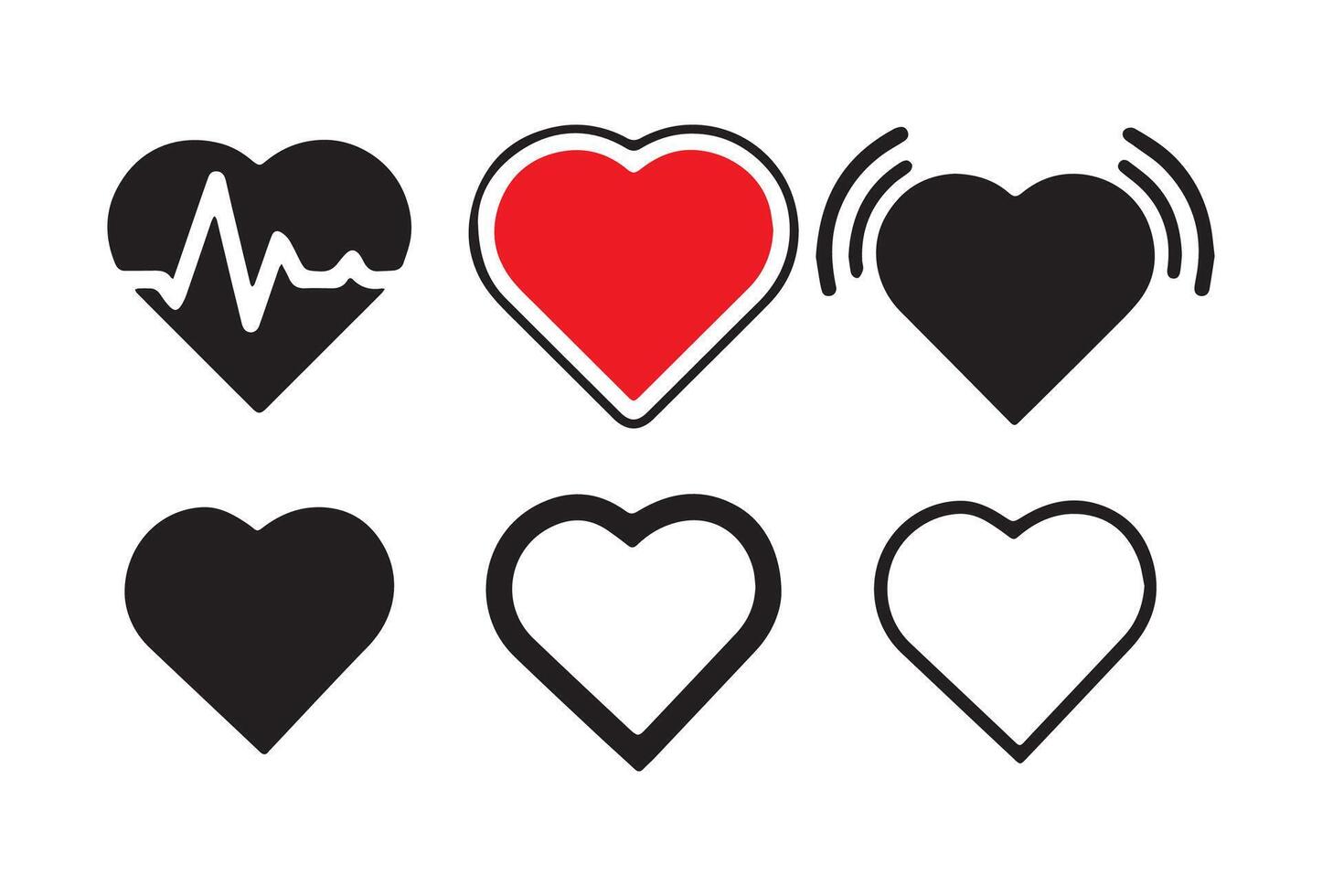 Love heart icons set. Various simple red heart love icon vector