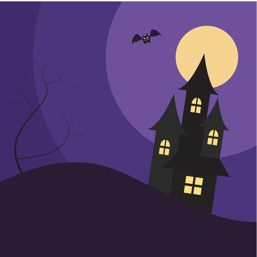 Full moon and castle Halloween Flat Background vector
