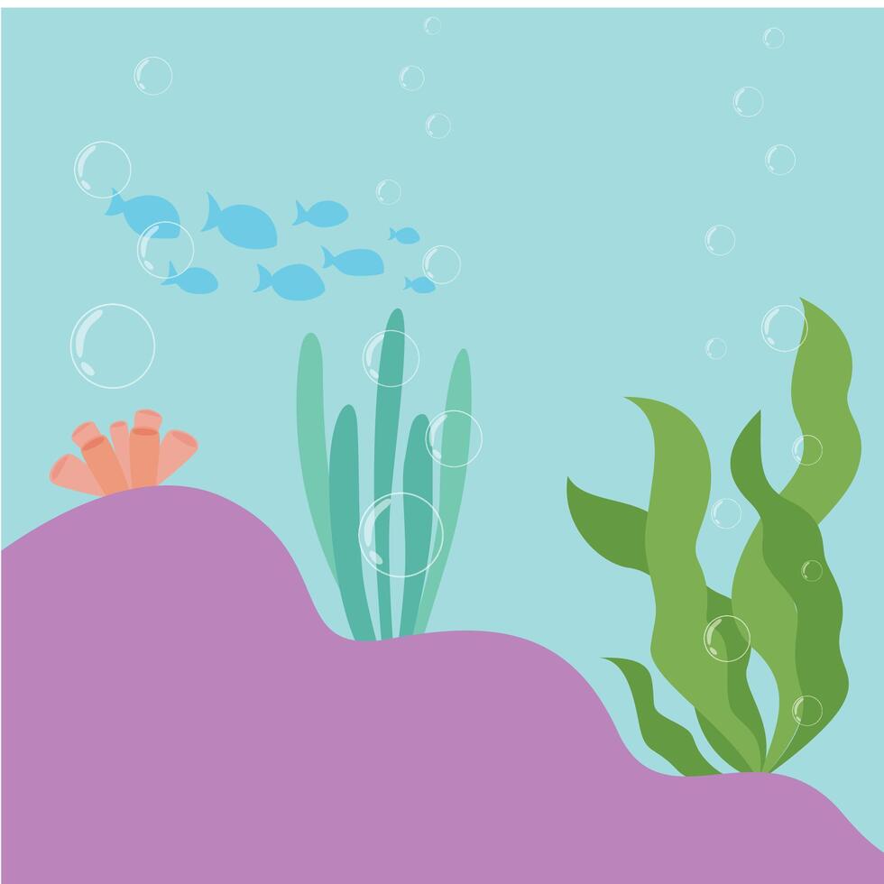 Coral, grass, and seaweed on wavy hill Background vector