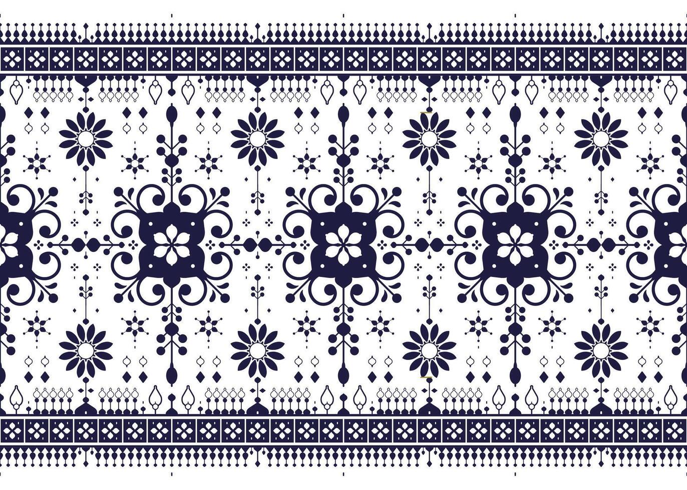 geometric ethnic fabric seamless pattern dark blue on white background, oriental design for cloth, carpet, batik, wallpaper, wrapping etc. vector