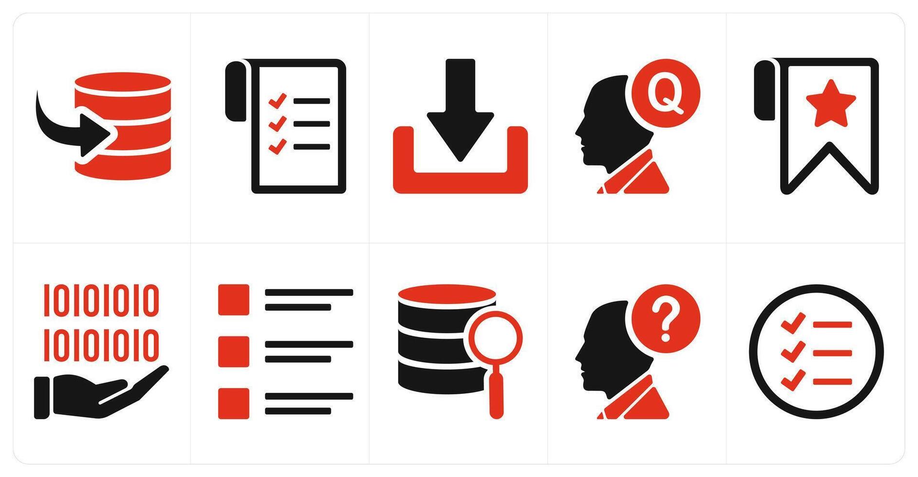 A set of 10 mix icons as received data, data, download, question vector