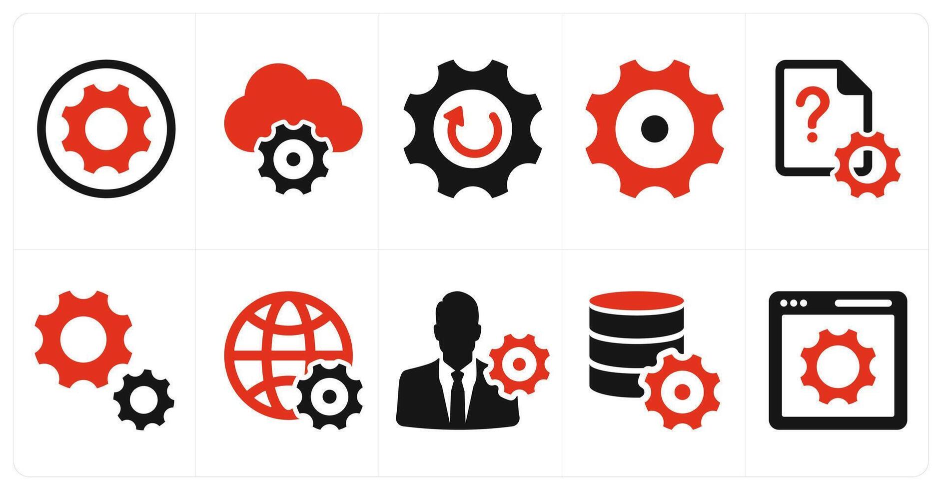 A set of 10 mix icons as configuration, cloud settings, update settings vector