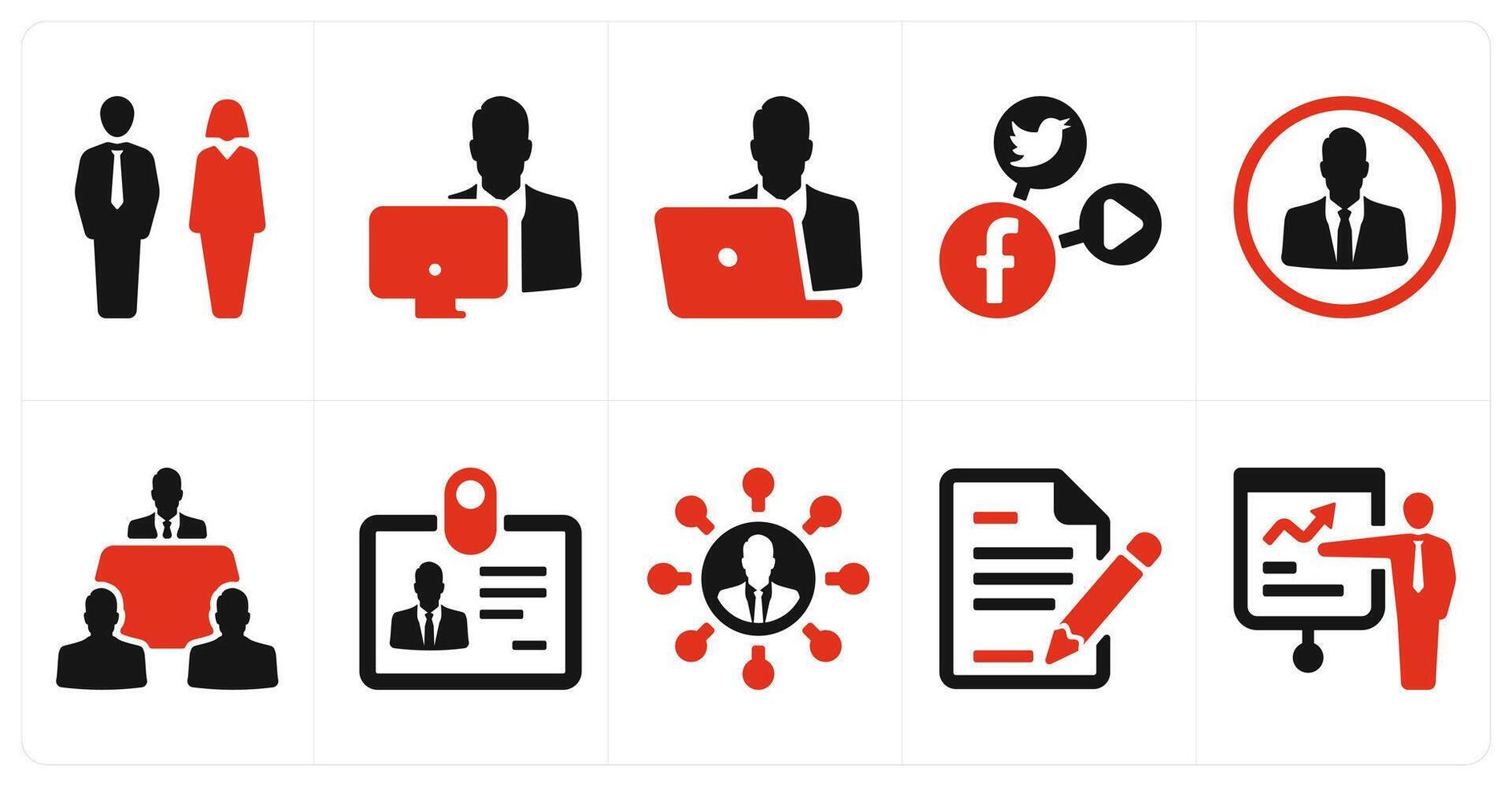 A set of 10 mix icons as man woman, working man, busy man vector