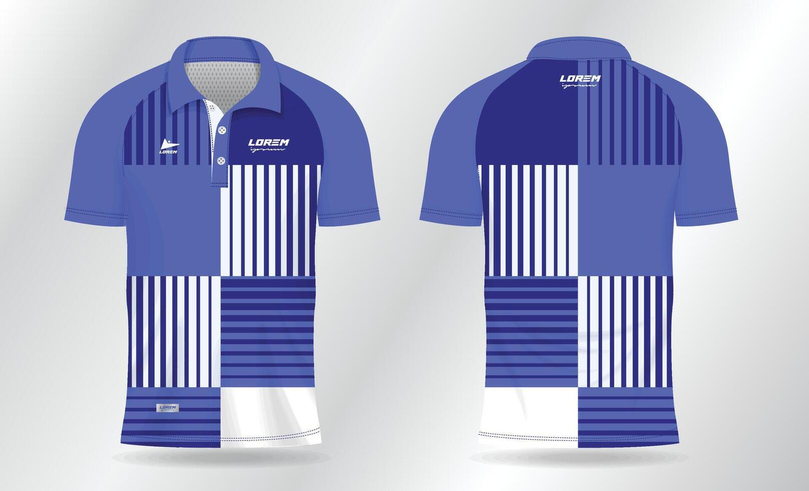blue lines on squares polo shirt mockup template design for badminton jersey, tennis, soccer, football or sport uniform vector