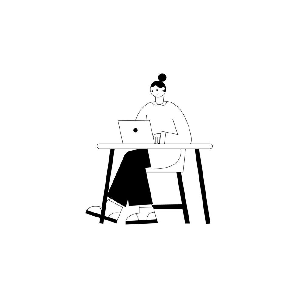 Flat Design Woman Working On Laptop Illustration vector