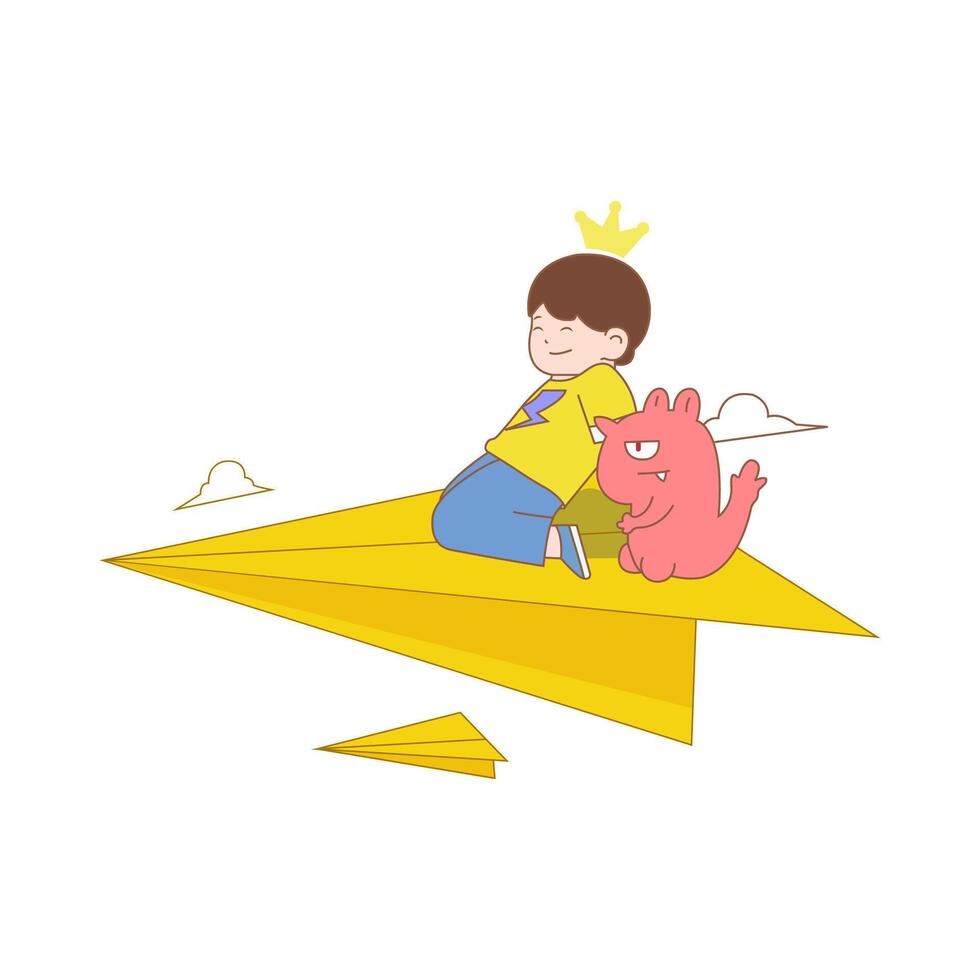 Flat design Children Day Happy Boy Flying On Paper Plane illustration vector