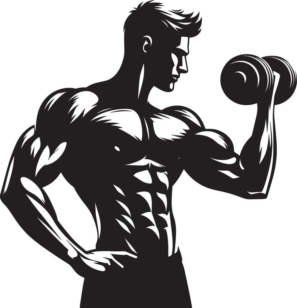 Strength workout with dumbbell silhouette illustration isolated on a white background vector