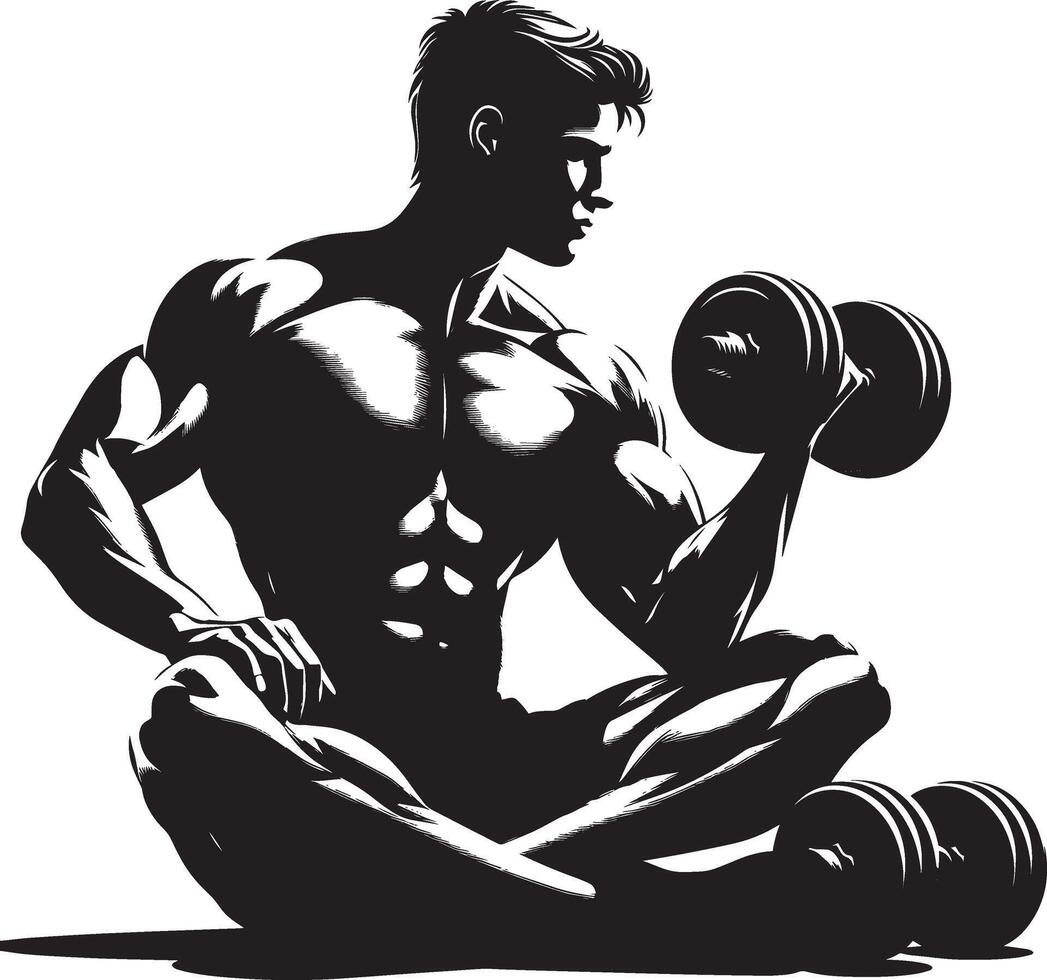 Dumbbell hand routine silhouette illustration isolated on a white background vector