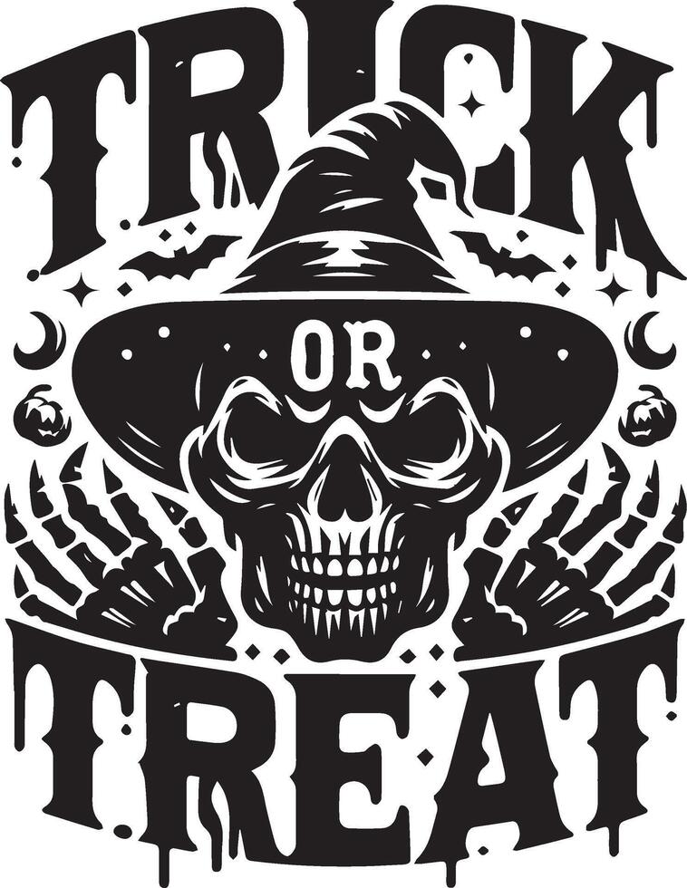 Trick or treat halloween typography design silhouette illustration isolated on a white background vector