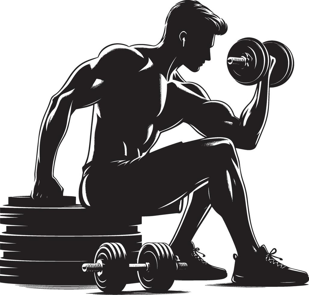 Dumbbell exercise routine silhouette illustration isolated on a white background vector