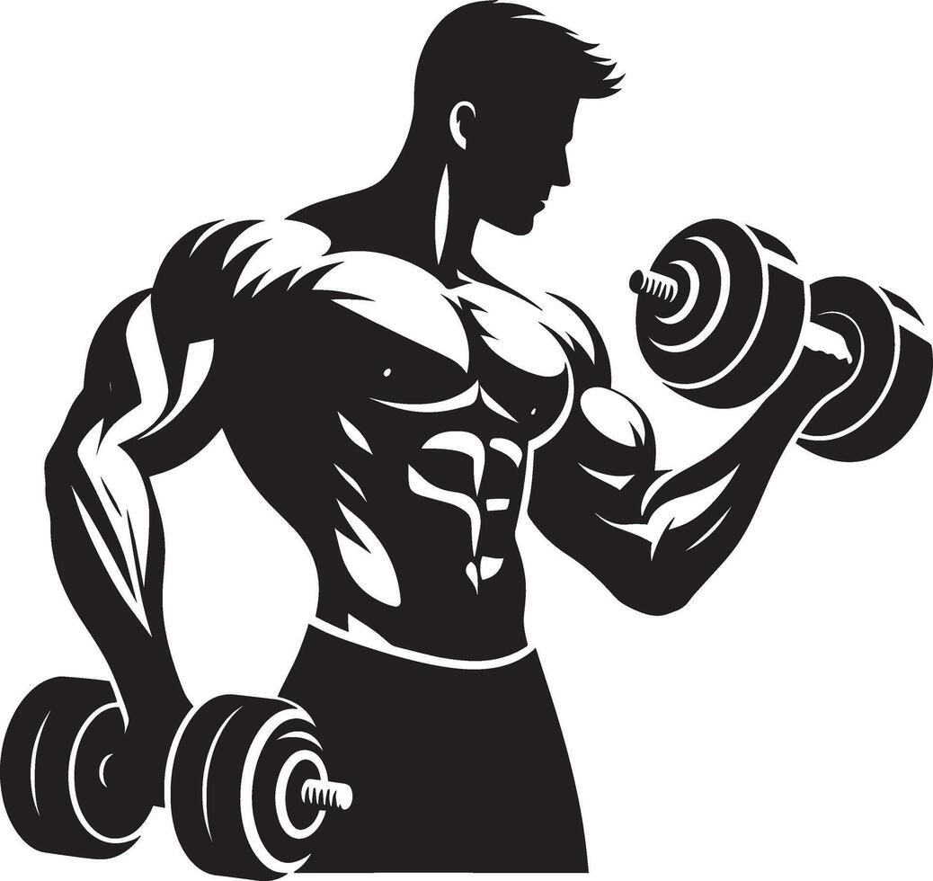 Hand lifting dumbbell silhouette illustration isolated on a white background vector