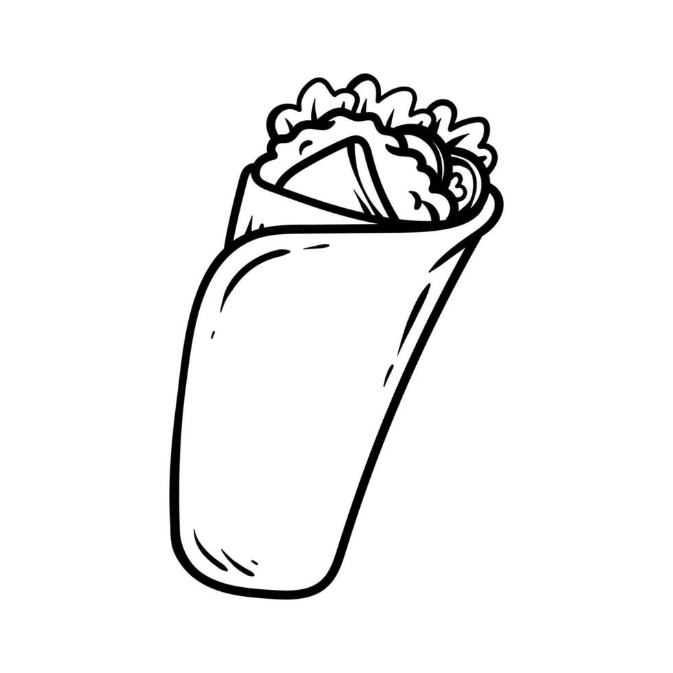 burrito taco food drawing coloring line art style sketch classic vintage design illustration vector