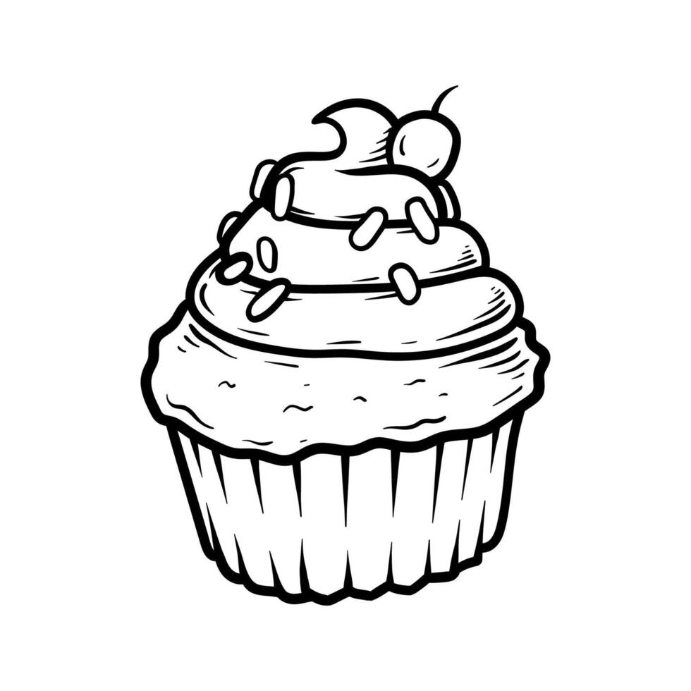 fun cupcake drawing coloring line art style sketch classic vintage design illustration vector