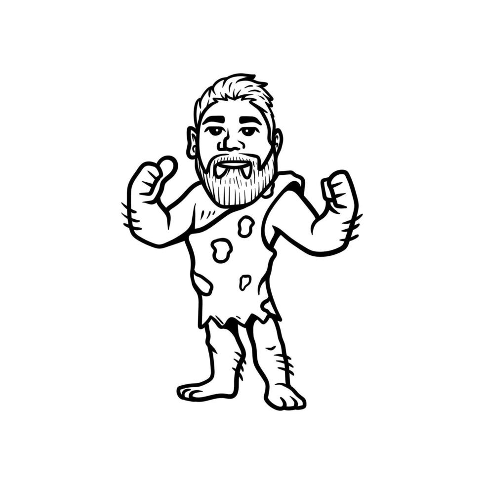 fun caveman strong guy cartoon drawing coloring line art style sketch classic vintage design illustration vector