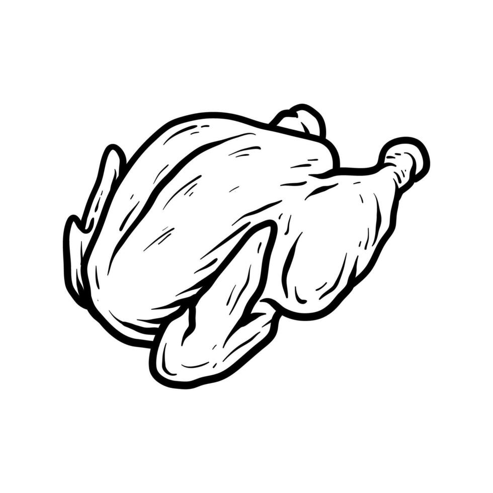 whole chicken meat drawing coloring line art style sketch classic vintage design illustration vector