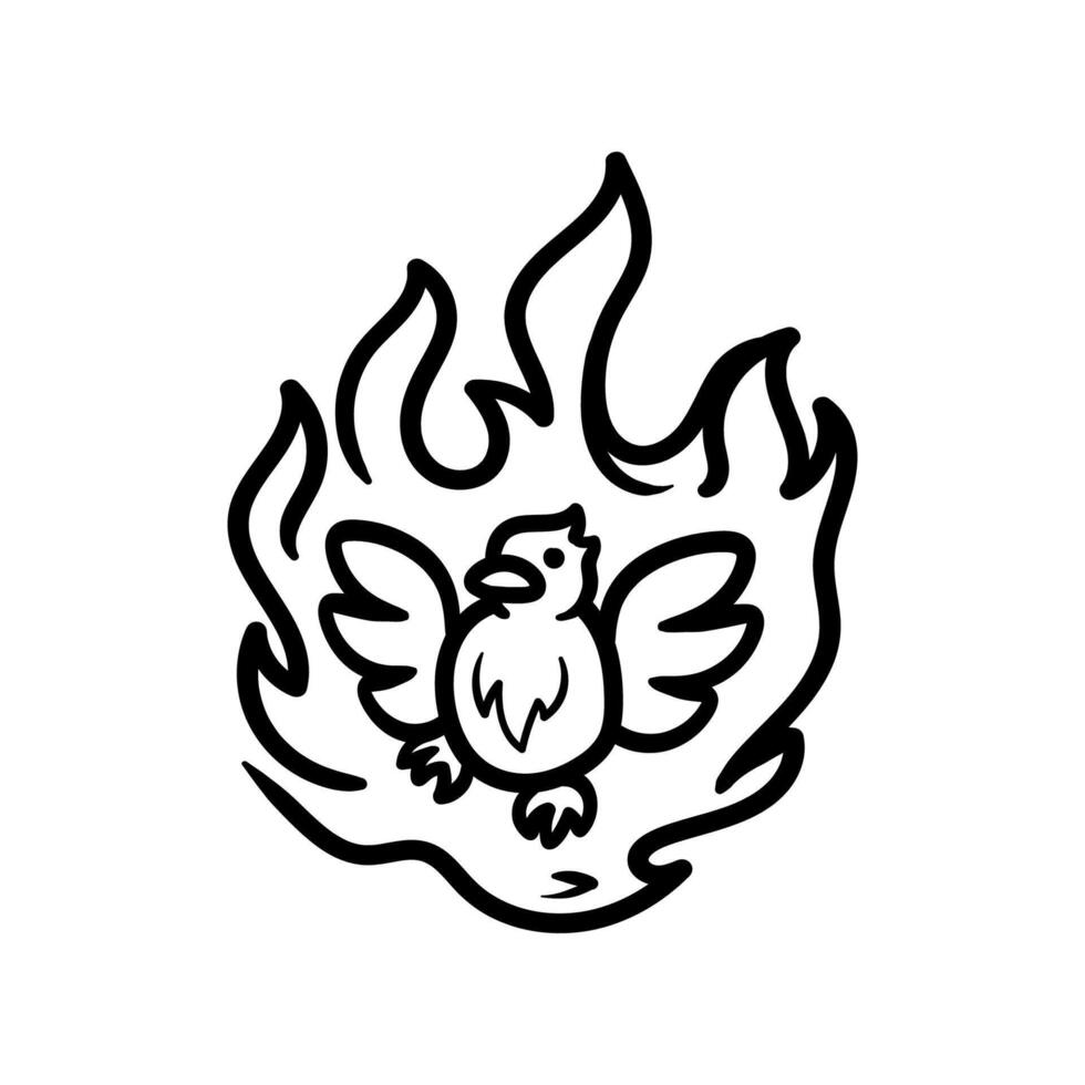 chicken on fire logo cartoon drawing coloring line art style sketch classic vintage design illustration vector