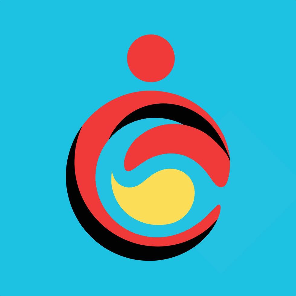 Abstract Logo with Red, Yellow, and Black Shapes on Blue Background. vector