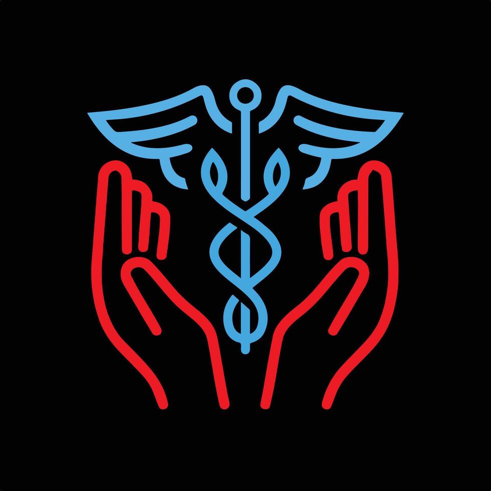 Blue and Red Flat Illustrative Doctor Health Logo. vector