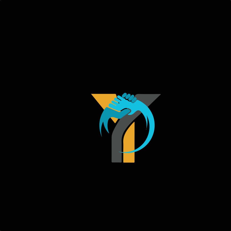 Dynamic Y Letter Logo with Handshake and Circular Design. vector