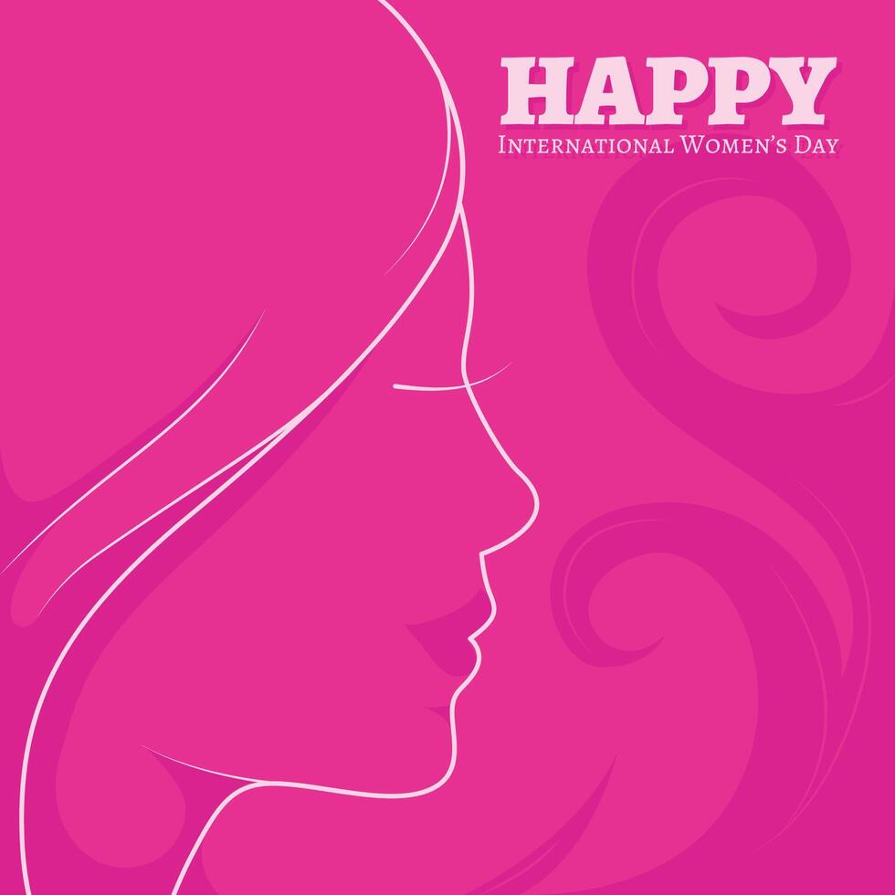International women's day greeting card. Woman face with flower in one continuous line drawing. Abstract female portrait in simple linear style. Doodle illustration for 8 march vector