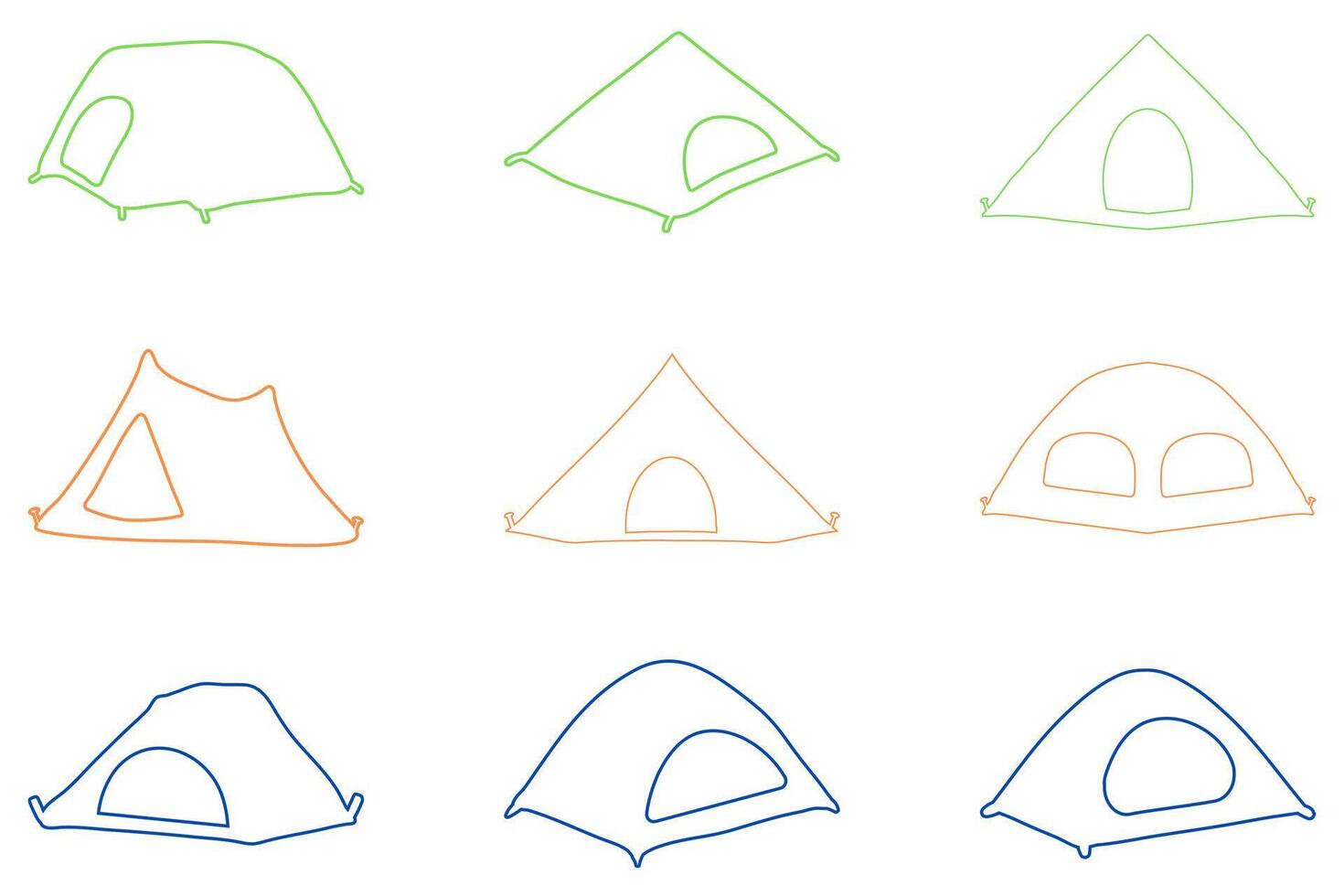 Simple camping tent outline illustration set design vector