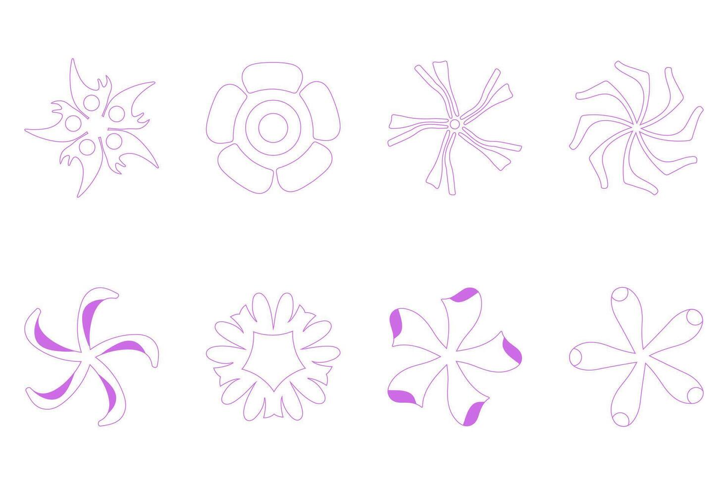 Botanical flower outline design set. Decorative floral icon vector