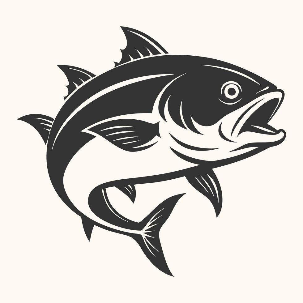 Tuna fish silhouette and illustration isolated on white background. vector