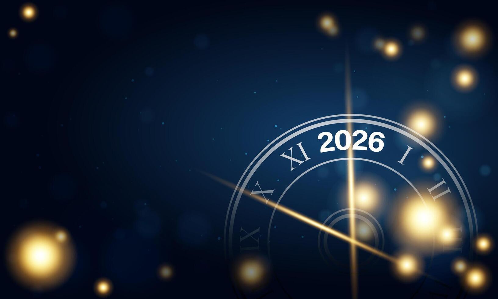 2026 Happy New Year Background Design with Clock on Blue background ...