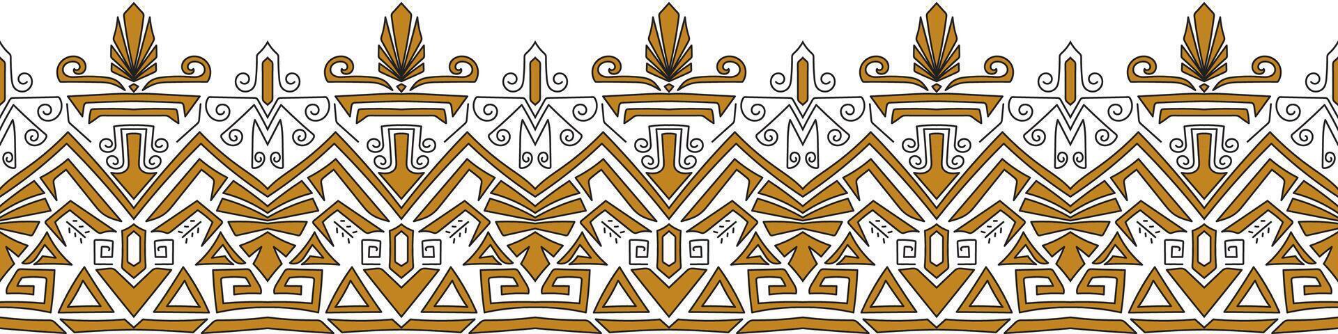 Seamless geometric Aztec ethnic pattern in brown on white for border. vector