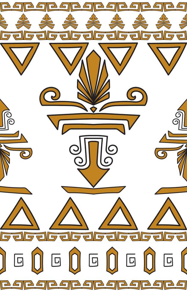 Seamless geometric Aztec ethnic pattern in brown on white for border. vector