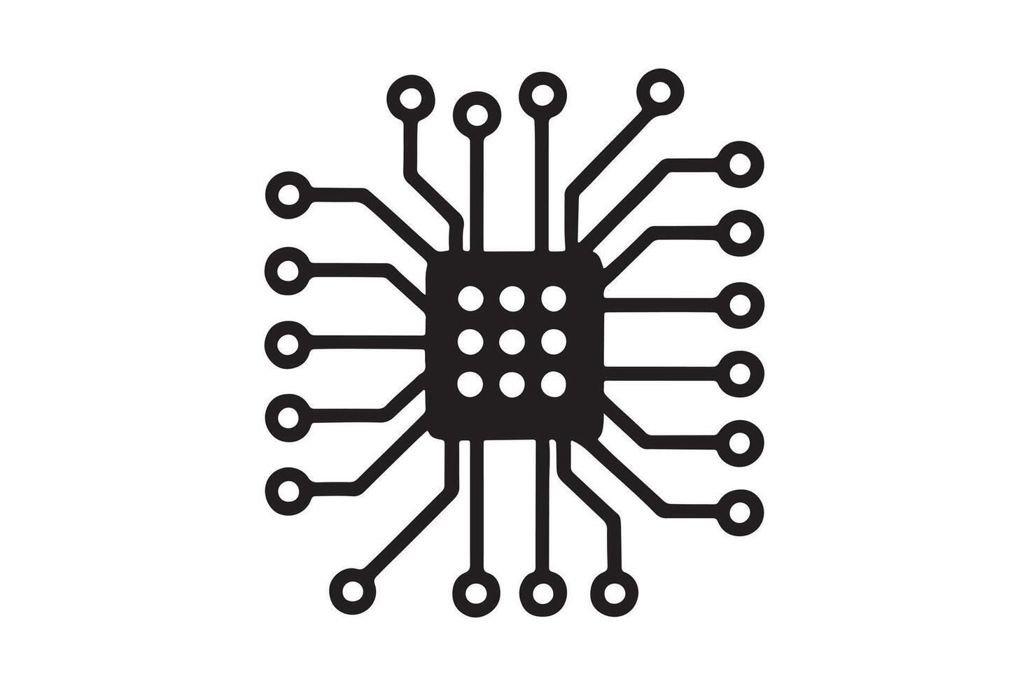 integrated circuit, semiconductor IC chip, CPU chip silhouette art illustration vector