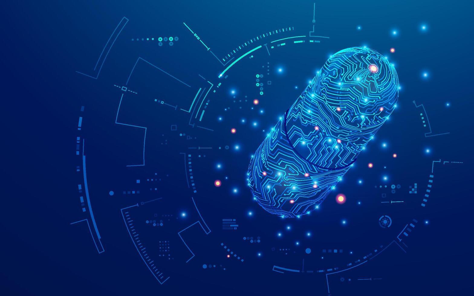 concept of bioengineering or healthcare technology, graphic of 3D pill combined with electronic pattern vector