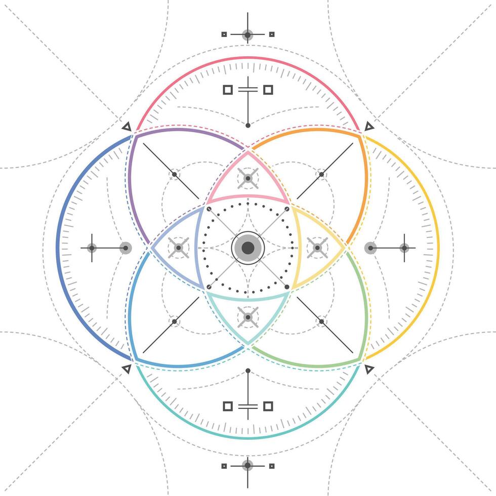 concept of ikigai or mindfulness presented with blueprint element style vector