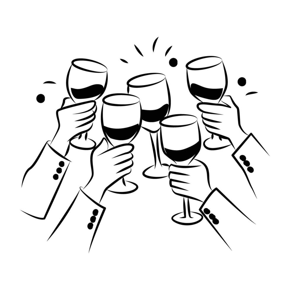 A doodle style icon of wine toast vector