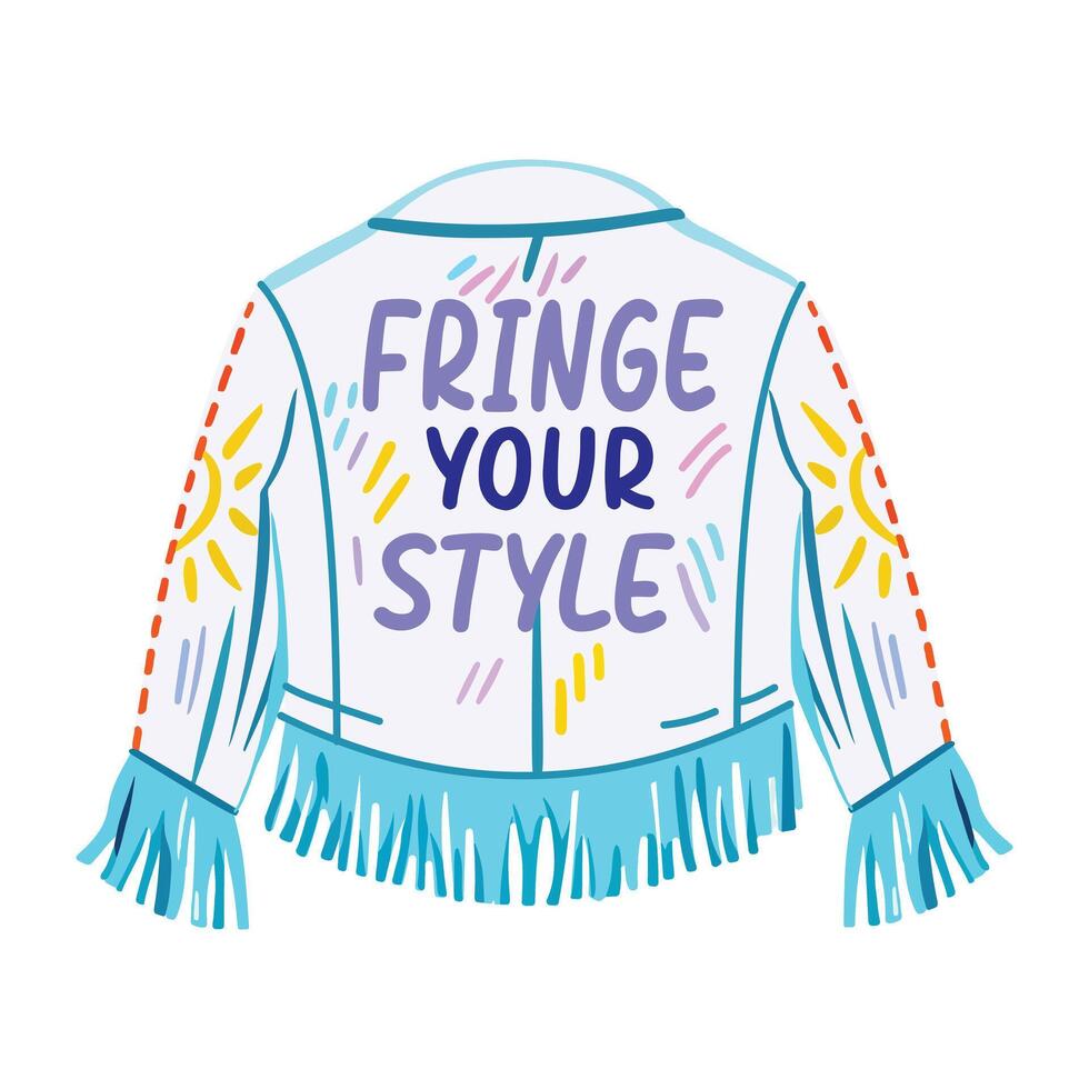 A flat sticker of a stylish jacket with fringe your style slang vector