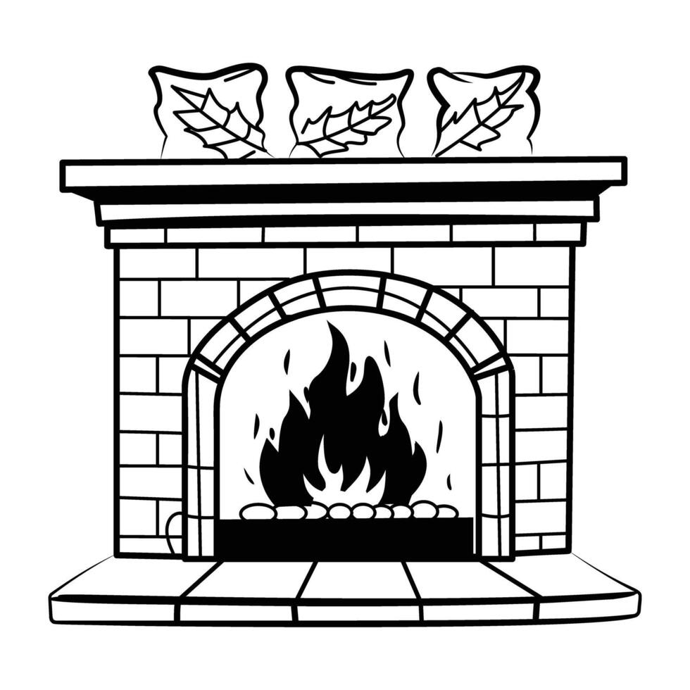 Fireplace icon in drawing style vector