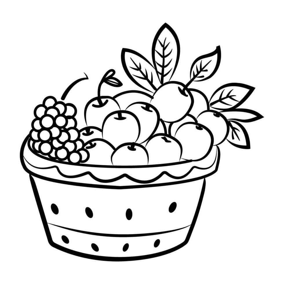 A hand drawn icon of berry baskeBerry basket, fruit, handbasket, harvest, organic vector