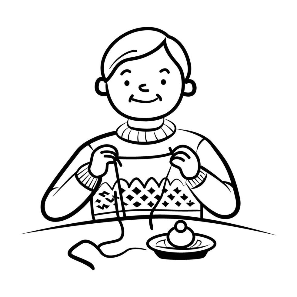 A woman knitting icon in doodle style vector