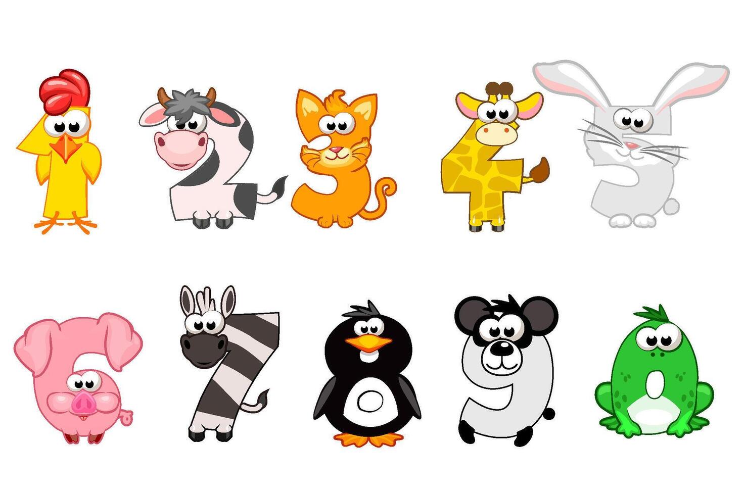 Numbers like animals. Collection of numbers with a animal concept. Calligraphy, lettering, typography for your Education cards or game vector