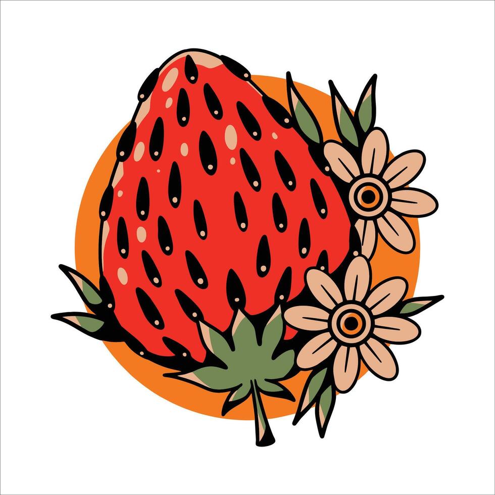 Strawberry Vintage Traditional Tattoo Design vector