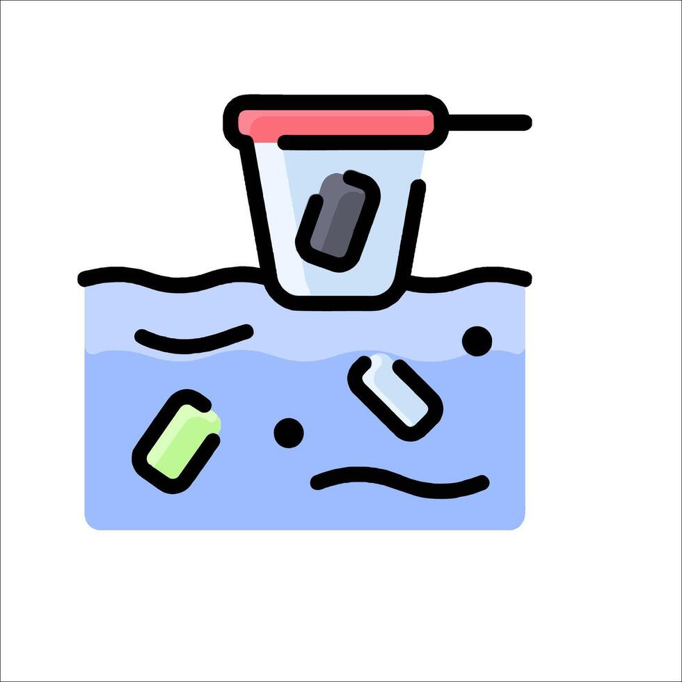 A plastic bucket with a trash can and a bottle vector