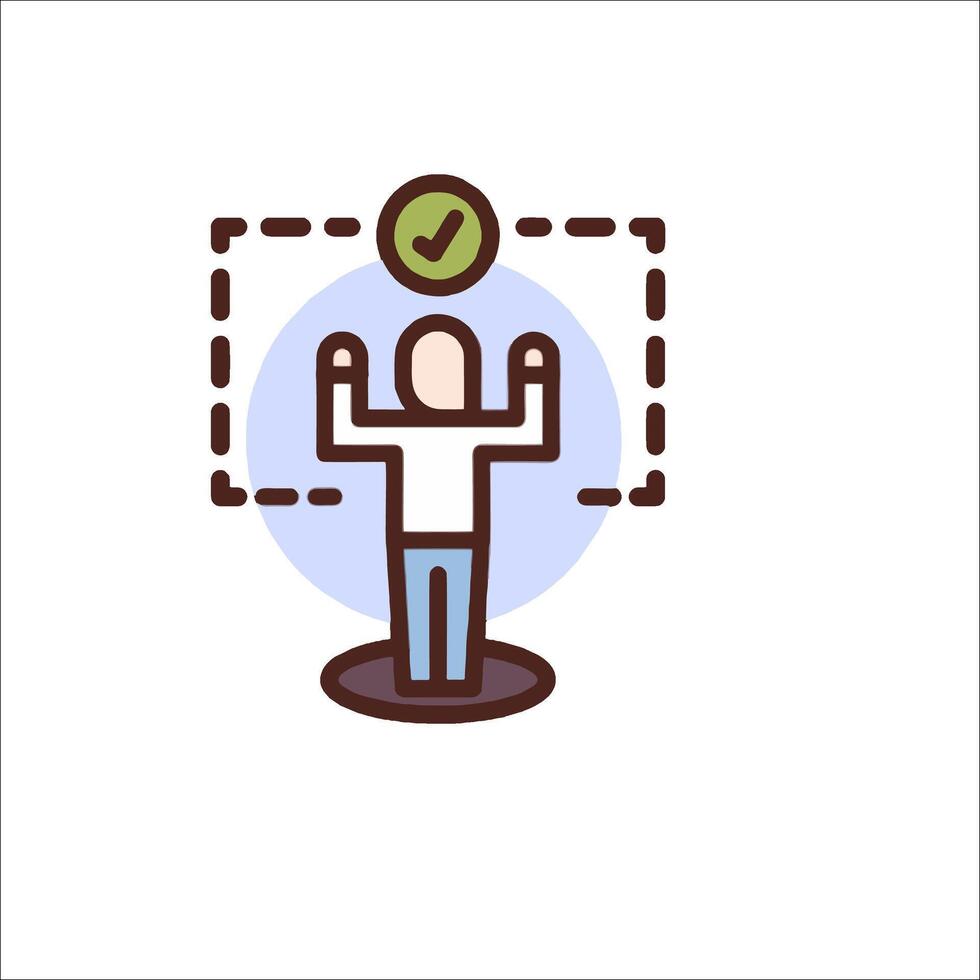 A man is standing in front of a square with a check mark vector