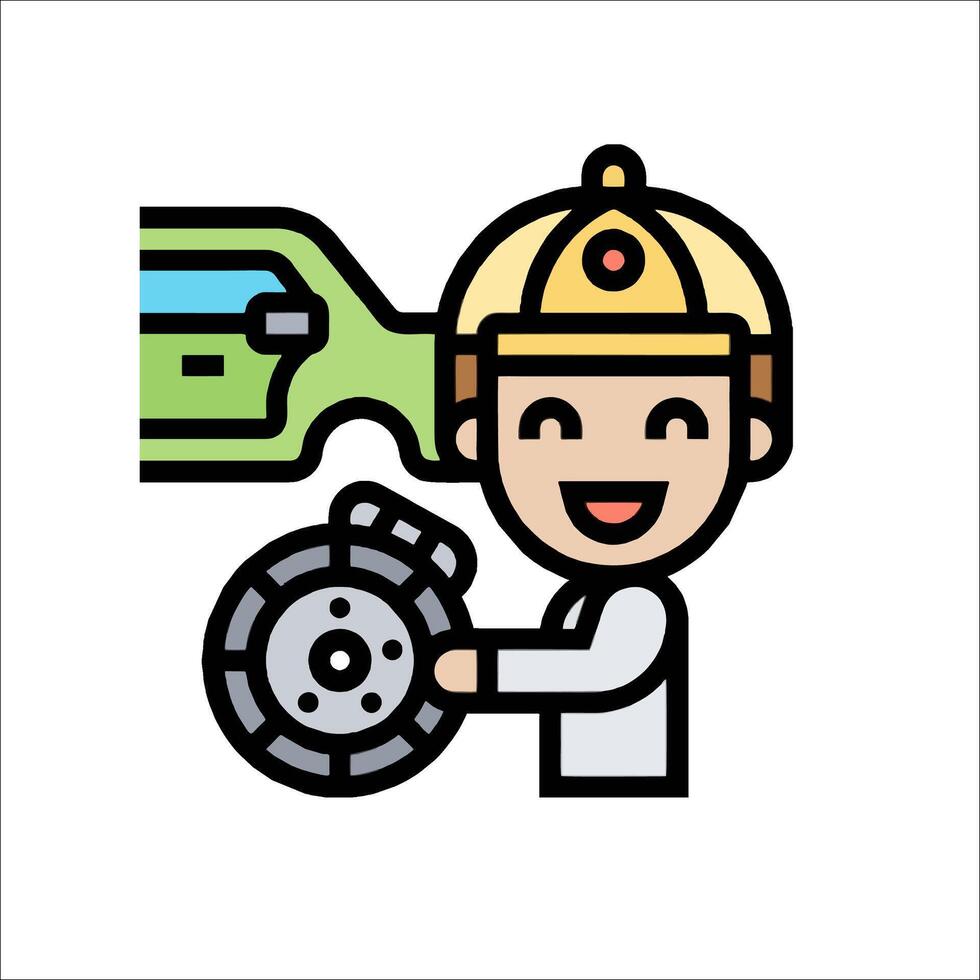 A cartoon man holding a car wheel and a car vector
