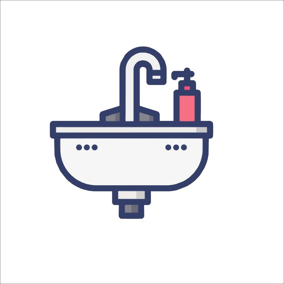 A bathroom sink with soap and a bottle of shampoo vector