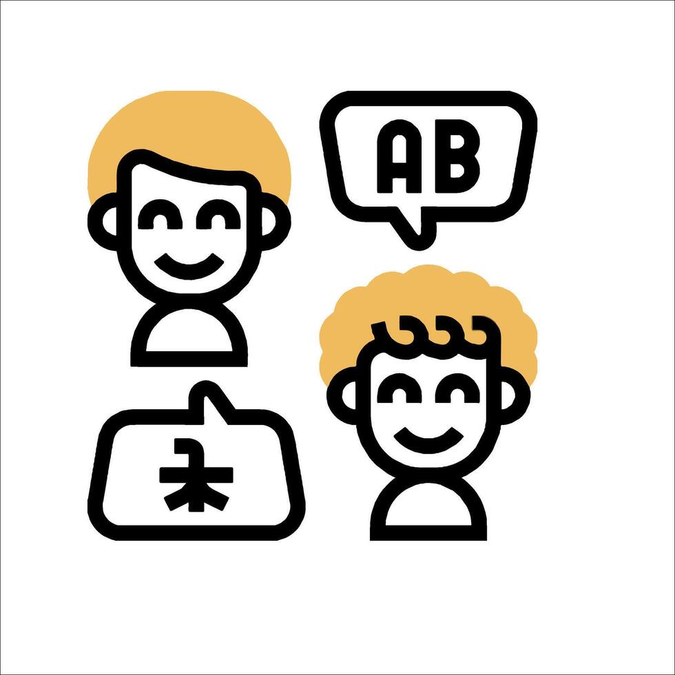 Three people with speech bubbles and a sign that says abc vector