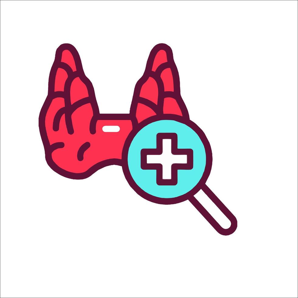 A magnifying glass and a red hand with a cross vector