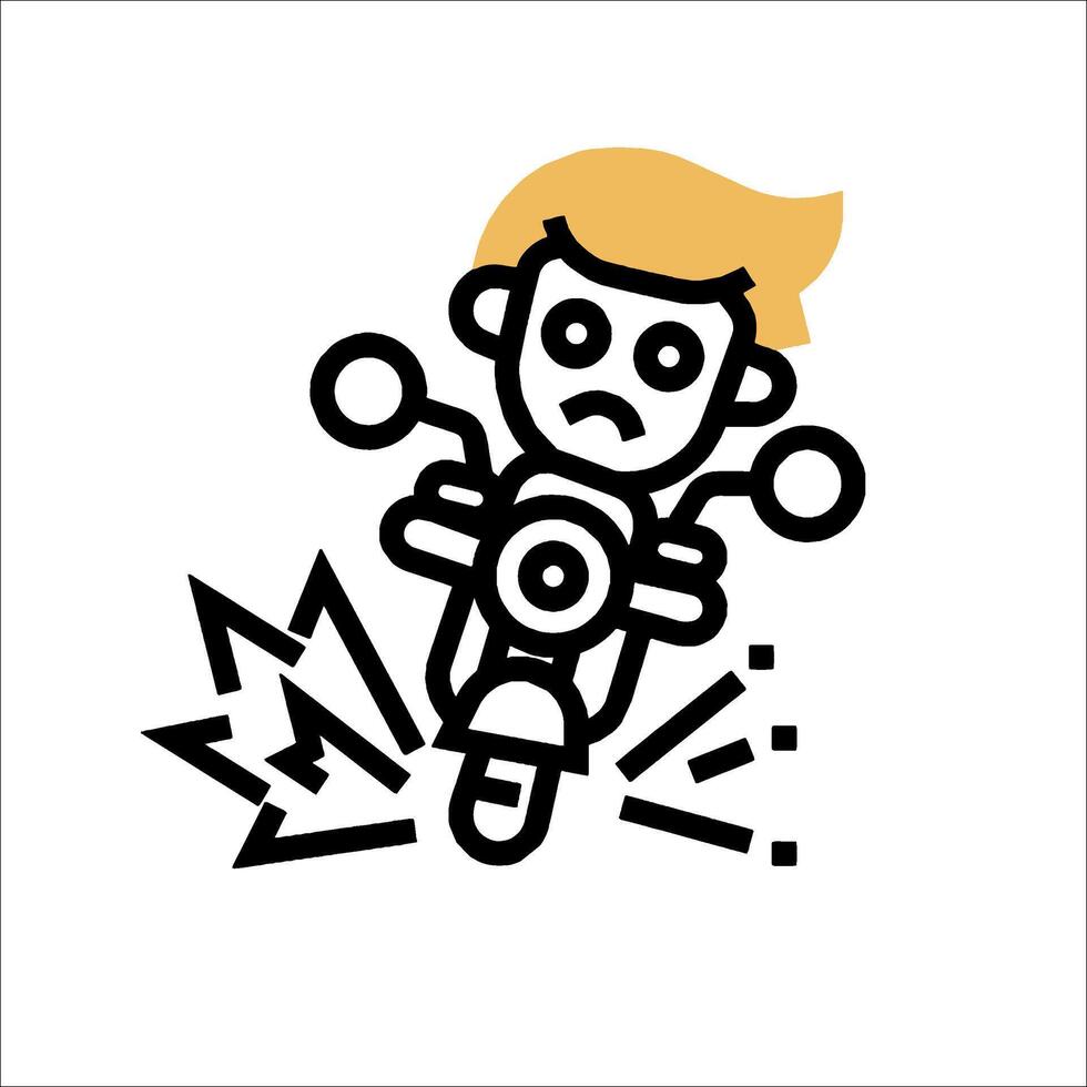 A cartoon man riding a motorcycle with a broken leg vector