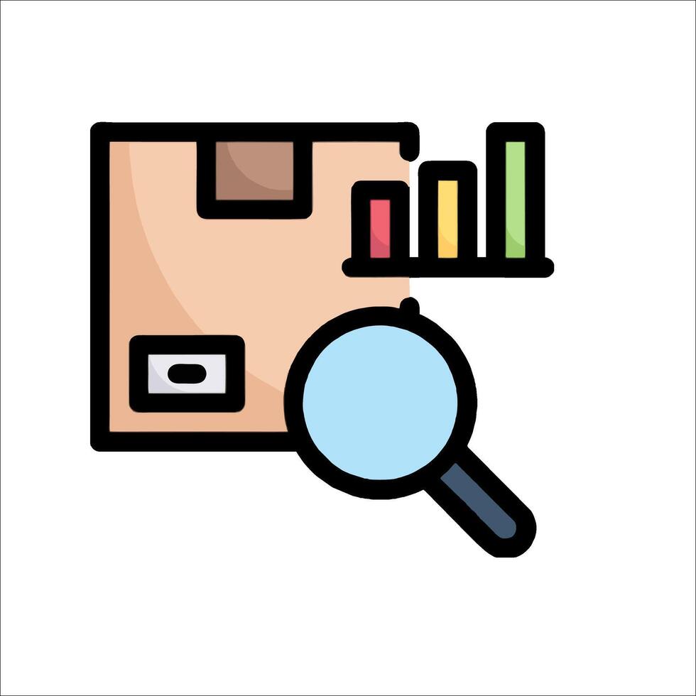 A magnifying glass is pointing at a box with a bar graph vector